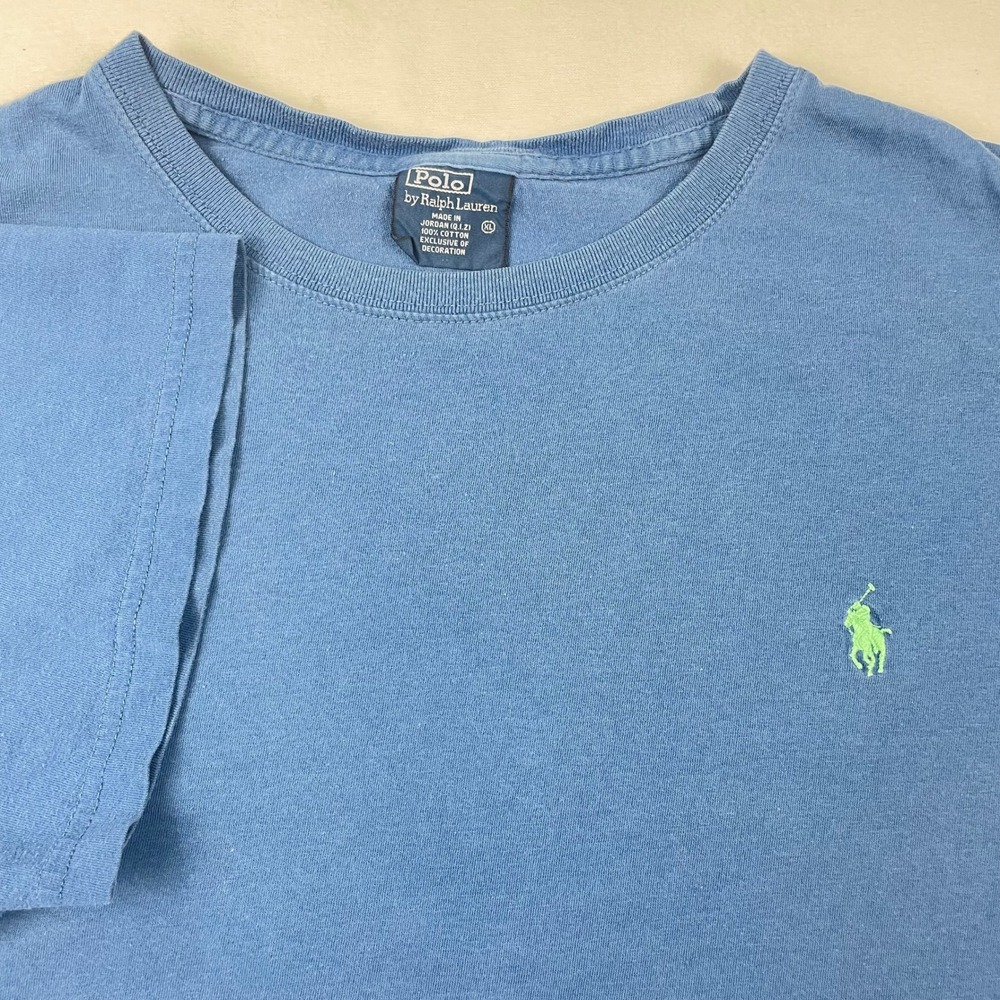 Polo Ralph Lauren Mens XL Blue Short Sleeve T-Shirt Lime Green Pony Logo Cotton